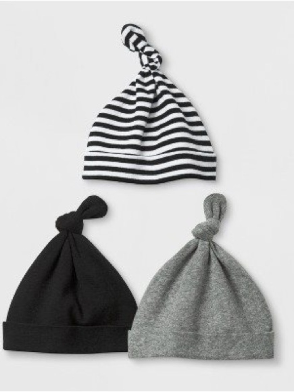 Cloud Island Baby Hats Set of 3 Black Gray Stripes Size Newborn